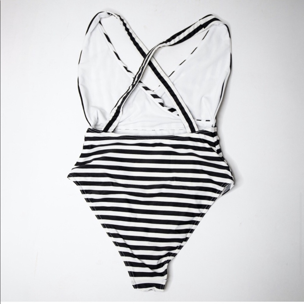 Black and white striped full piece. ASOS brand